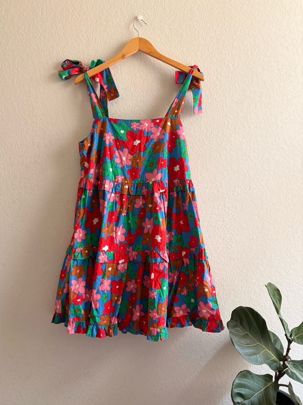 Entro M Retro Floral Tie Shoulder Cotton Sun Dress